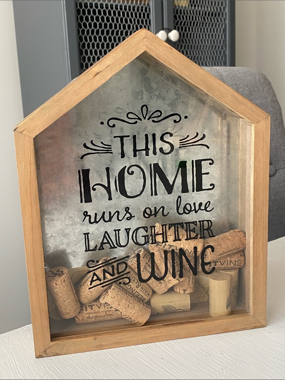 Wood & Metal House-Shaped Wine Cork Display Holder, Farmhouse Rustic Decor